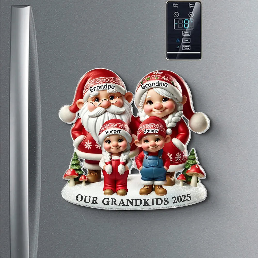 3D Effect Gnome Grandma Grandpa And Grandkids Personalized Acrylic Fridge Magnet, Gift For Grandparents, Grandkids