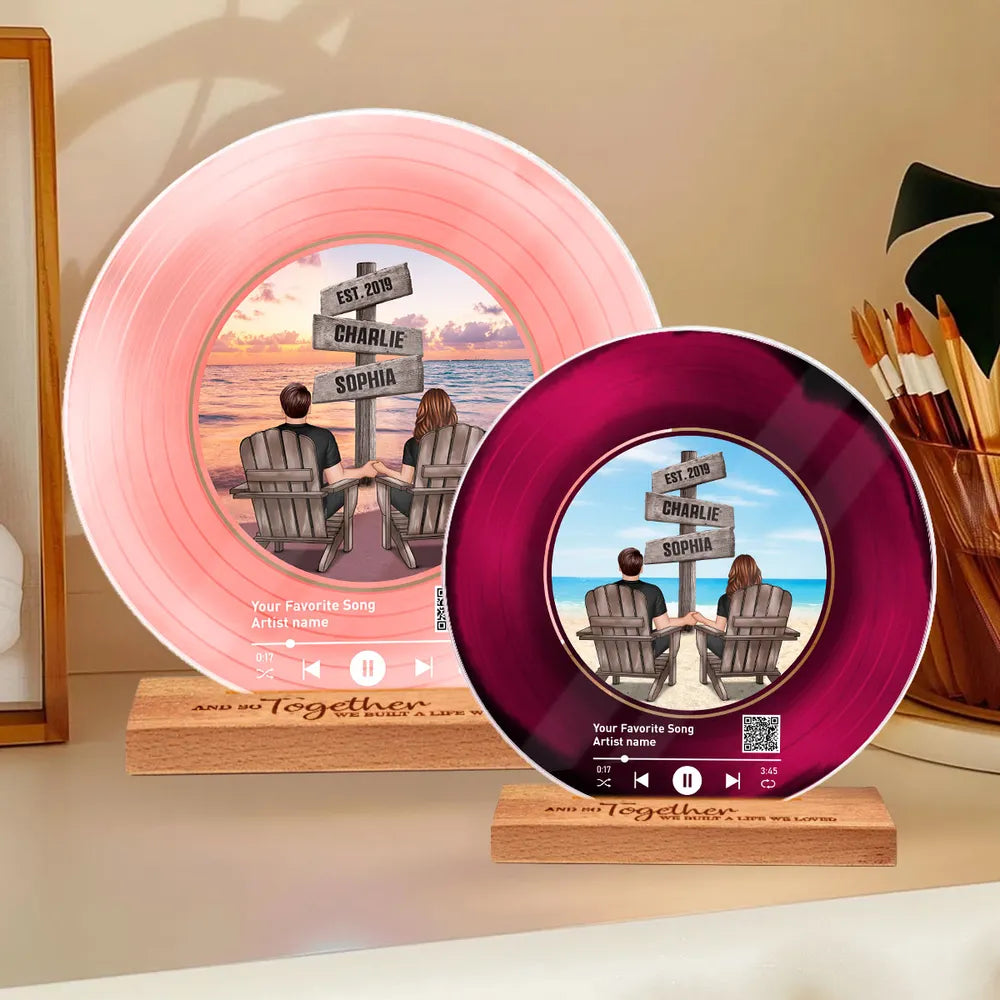 Beach Landscape Couple Sitting Sign Posts Personalized Acrylic Song Plaque, Gift, Anniversary Gift, Wedding Gift For Couple, For Him, For Her, Husband, Wife