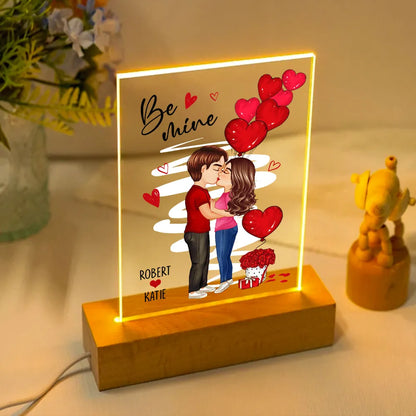 Be Mine Doll Couple Standing Kissing Personalized Plaque LED Night Light - Valentine's Day Gift for Him, Gift for Her