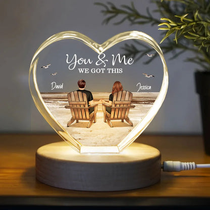 Couple Sitting At Beach Personalized Premium Crystal Heart LED, A Timeless Treasure Full of Emotion, Free Shipping Included
