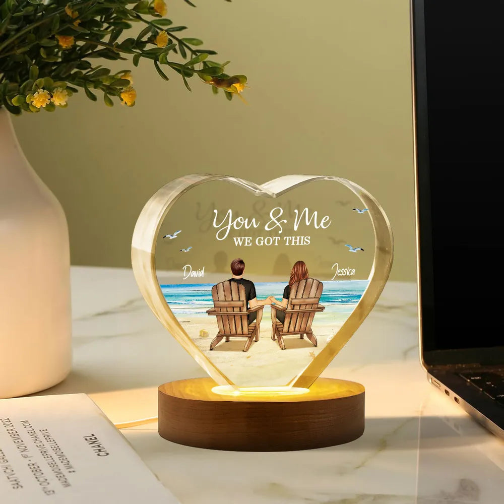 Couple Sitting At Beach Personalized Premium Crystal Heart LED, A Timeless Treasure Full of Emotion, Free Shipping Included