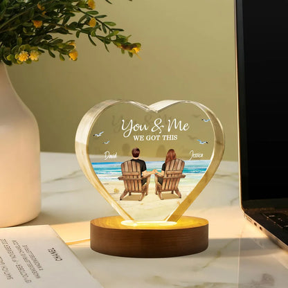 Couple Sitting At Beach Personalized Premium Crystal Heart LED, A Timeless Treasure Full of Emotion, Free Shipping Included