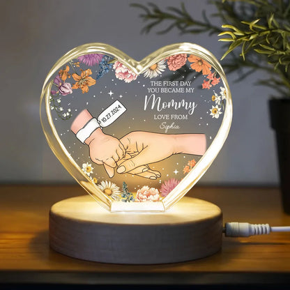 The First Day You Became My Mommy Personalized Premium Heart Crystal LED, Free Shipping Included, Valentine's Day Gift for her, Gift for New Mom