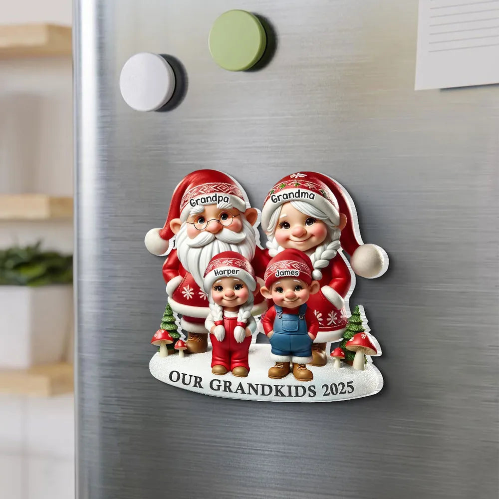 3D Effect Gnome Grandma Grandpa And Grandkids Personalized Acrylic Fridge Magnet, Gift For Grandparents, Grandkids