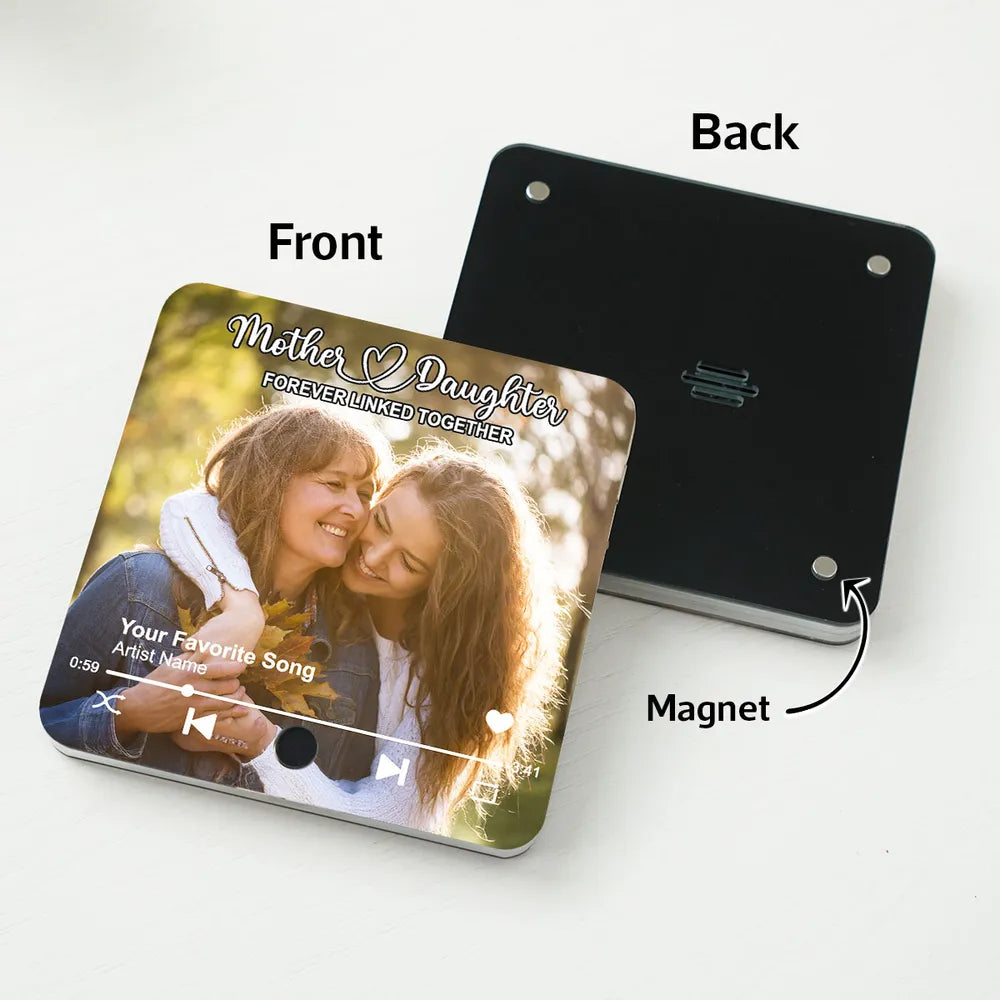 Mother & Daughters Sons Forever Linked Together Upload Photo Personalized Music Fridge Magnet, Heartfelt Gift , Birthday Gift For Mom