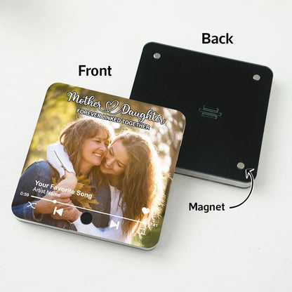 Mother & Daughters Sons Forever Linked Together Upload Photo Personalized Music Fridge Magnet, Heartfelt Gift , Birthday Gift For Mom