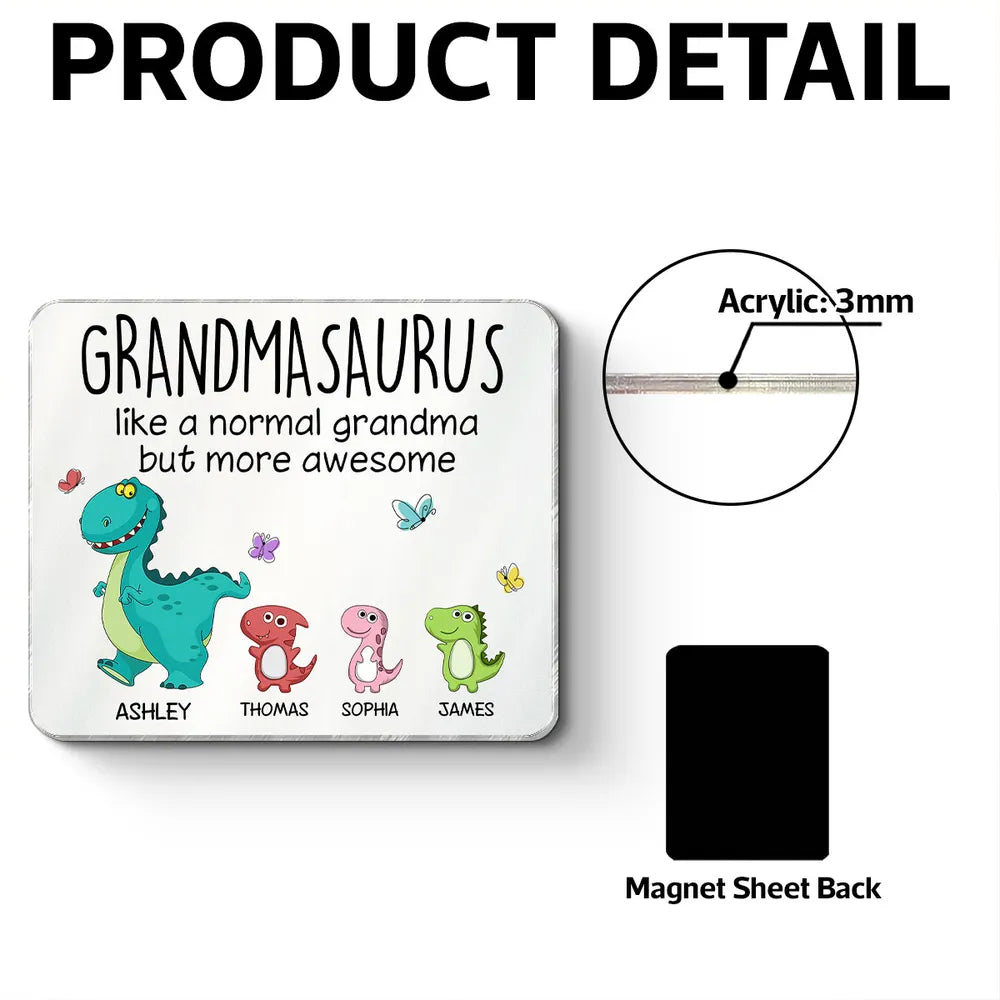 Grandmasaurus And Kids Cute Dinosaur Personalized Acrylic Fridge Magnet