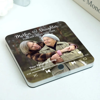 Mother & Daughters Sons Forever Linked Together Upload Photo Personalized Music Fridge Magnet, Heartfelt Gift , Birthday Gift For Mom