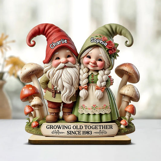 3D Effect Whimsical Gnome Couple Personalized Standing Wooden Plaque, Heartfelt Valentine's Day Gift For Couple, For Him, For Her, Husband, Wife