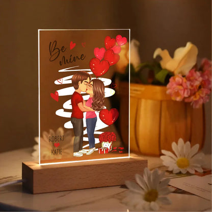 Be Mine Doll Couple Standing Kissing Personalized Plaque LED Night Light - Valentine's Day Gift for Him, Gift for Her