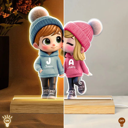 3D Cute Cartoon Couple Walking Personalized Custom Shaped LED Night Light, Valentine's Day Gift for Him, Gift for Her