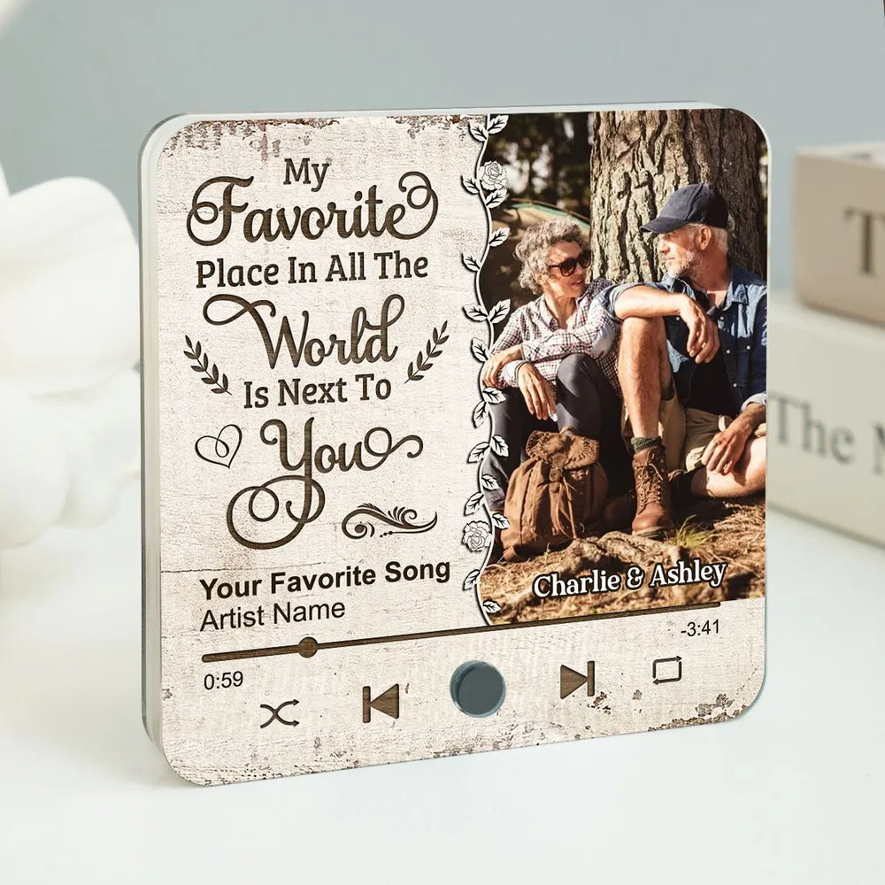 Favorite Place In The World Couple Custom Photo Personalized Music Fridge Magnet, Valentine's Day Gift For Him, For Her