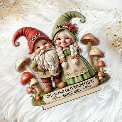 3D Effect Whimsical Gnome Couple Personalized Standing Wooden Plaque, Heartfelt Valentine's Day Gift For Couple, For Him, For Her, Husband, Wife
