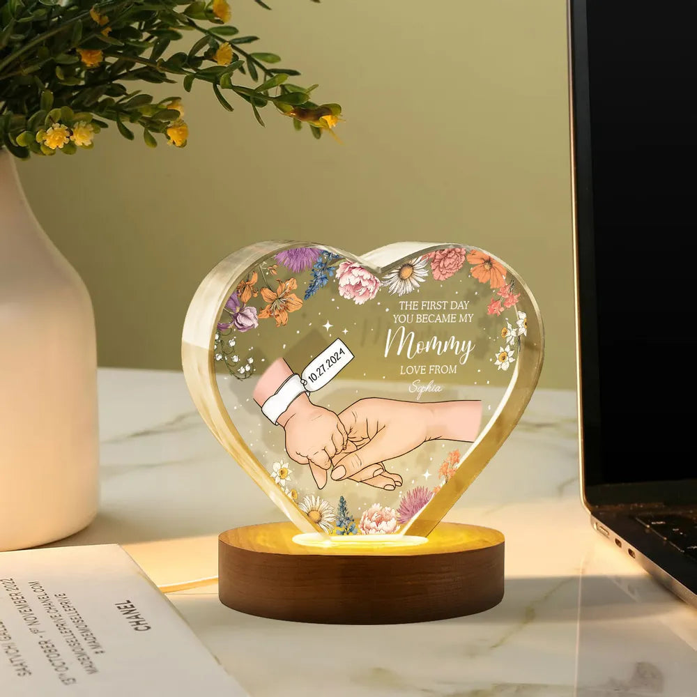 The First Day You Became My Mommy Personalized Premium Heart Crystal LED, Free Shipping Included, Valentine's Day Gift for her, Gift for New Mom