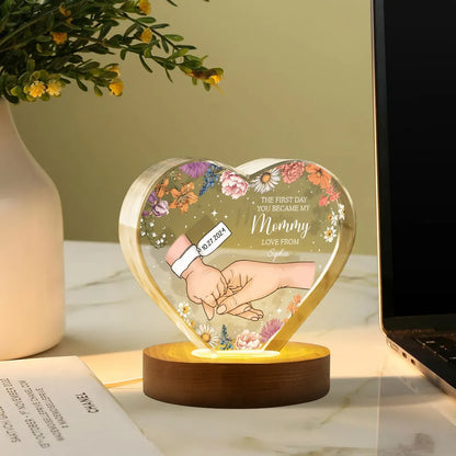 The First Day You Became My Mommy Personalized Premium Heart Crystal LED, Free Shipping Included, Valentine's Day Gift for her, Gift for New Mom