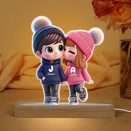 3D Cute Cartoon Couple Walking Personalized Custom Shaped LED Night Light, Valentine's Day Gift for Him, Gift for Her