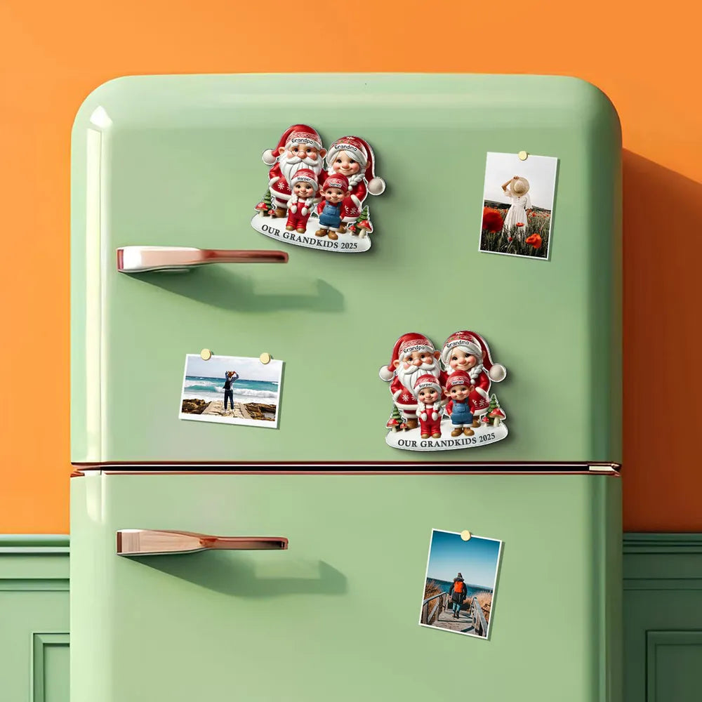3D Effect Gnome Grandma Grandpa And Grandkids Personalized Acrylic Fridge Magnet, Gift For Grandparents, Grandkids