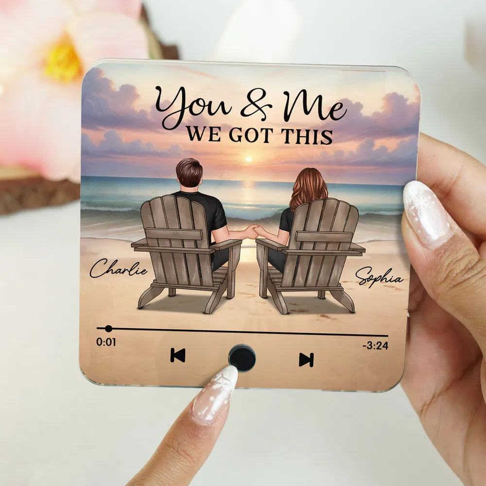 Couple Back View At Beach Favorite Song Personalized Bluetooth Music Fridge Magnet, Valentine's Day Gift For Couple