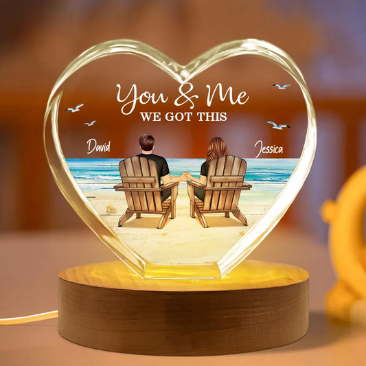 Couple Sitting At Beach Personalized Premium Crystal Heart LED, A Timeless Treasure Full of Emotion, Free Shipping Included