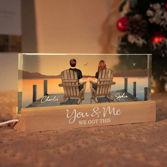 Couple Sitting On The Bridge, Lake Dock Personalized Acrylic Block LED Night Light, Heartfelt 2025 Valentine's Day Gift For Couple, For Him, For Her, Boyfriend, Girlfriend, Husband, Wife