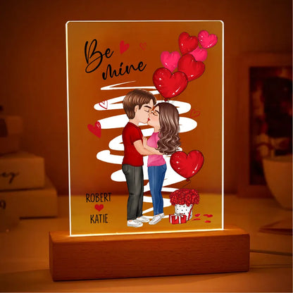 Be Mine Doll Couple Standing Kissing Personalized Plaque LED Night Light - Valentine's Day Gift for Him, Gift for Her