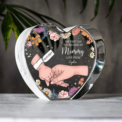 The First Day You Became My Mommy Personalized Premium Heart Crystal LED, Free Shipping Included, Valentine's Day Gift for her, Gift for New Mom