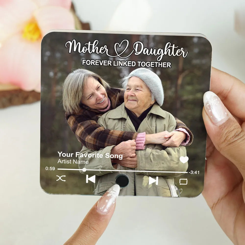 Mother & Daughters Sons Forever Linked Together Upload Photo Personalized Music Fridge Magnet, Heartfelt Gift , Birthday Gift For Mom