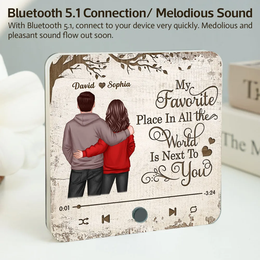 Favorite Place In The World Couple Standing Back View Personalized Bluetooth Music Fridge Magnet, Gift For Him, For Her, For Valentine's Day