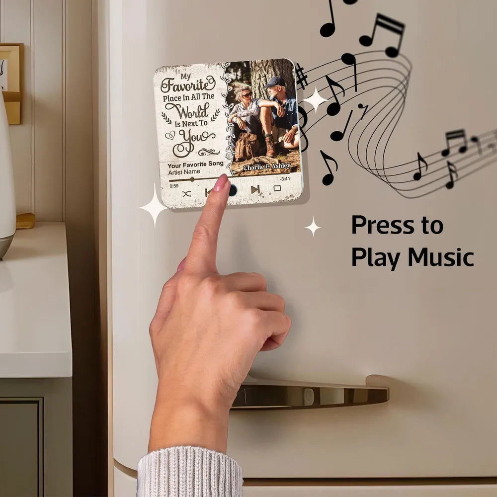 Favorite Place In The World Couple Custom Photo Personalized Music Fridge Magnet, Valentine's Day Gift For Him, For Her