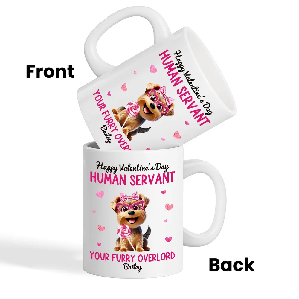 Funny Cartoon Dogs Happy Valentine's Day Human Servant - Personalized Mug