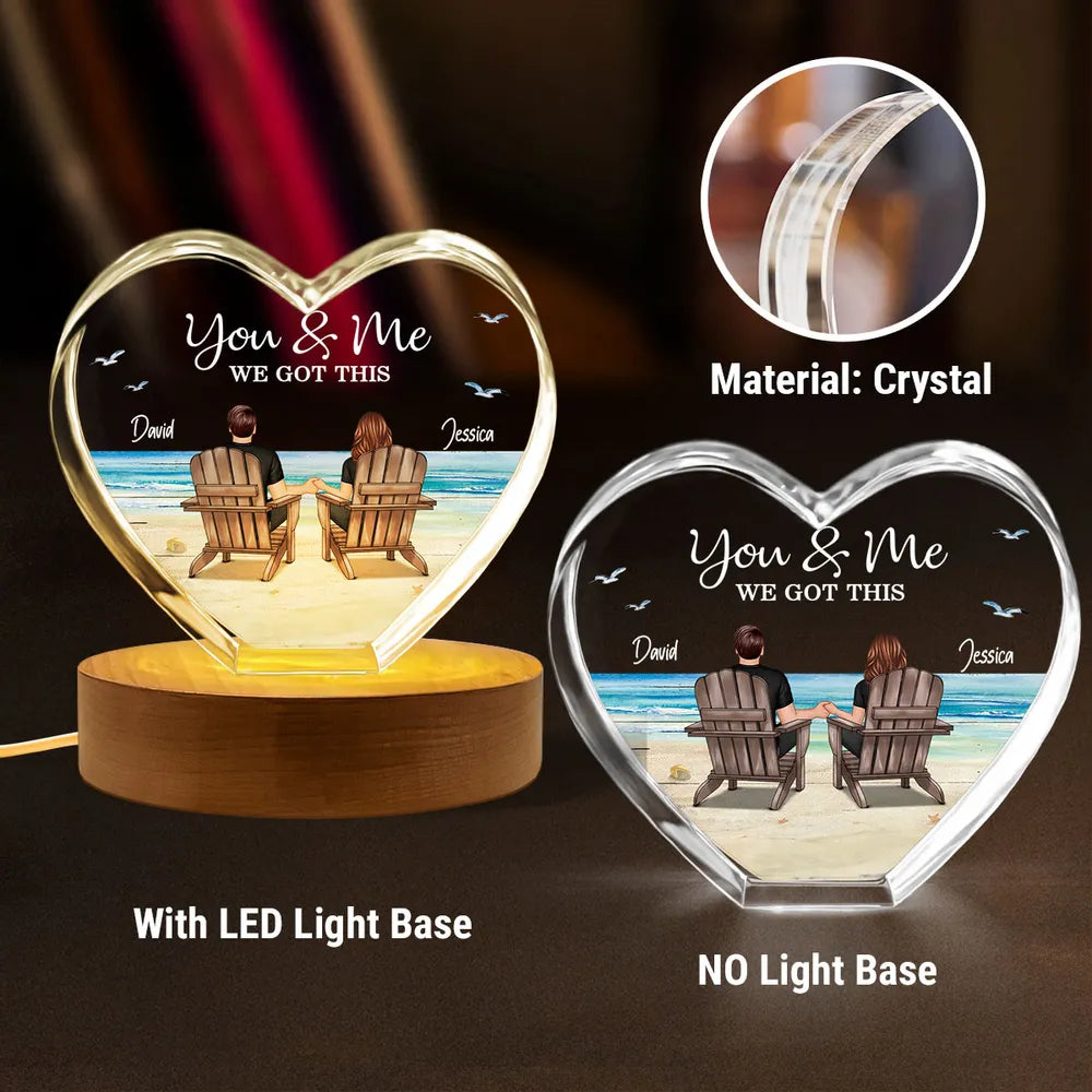 Couple Sitting At Beach Personalized Premium Crystal Heart LED, A Timeless Treasure Full of Emotion, Free Shipping Included