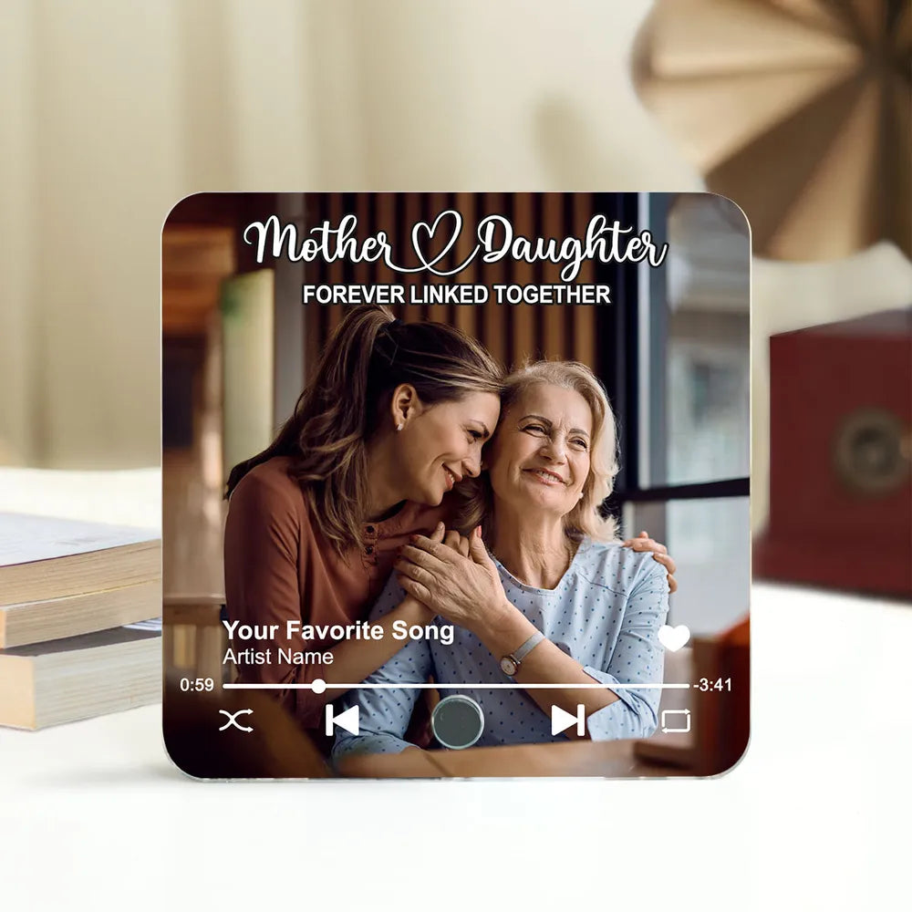 Mother & Daughters Sons Forever Linked Together Upload Photo Personalized Music Fridge Magnet, Heartfelt Gift , Birthday Gift For Mom