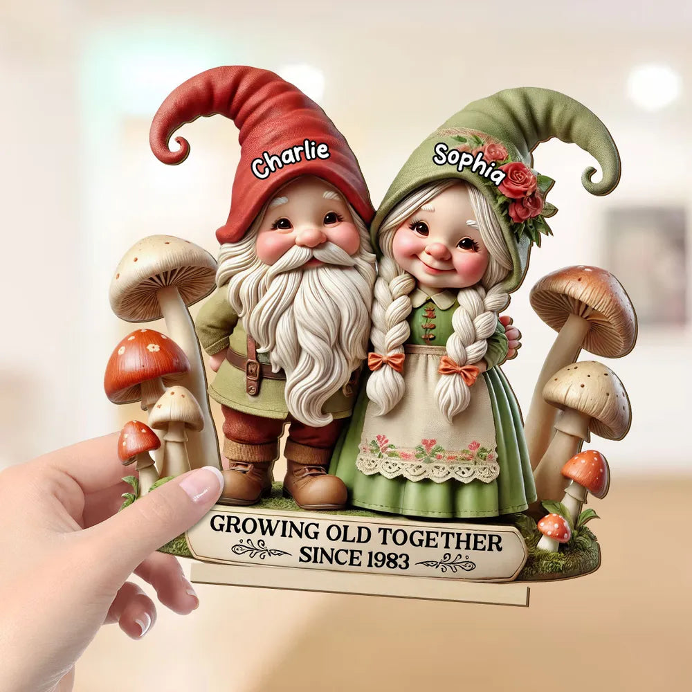 3D Effect Whimsical Gnome Couple Personalized Standing Wooden Plaque, Heartfelt Valentine's Day Gift For Couple, For Him, For Her, Husband, Wife