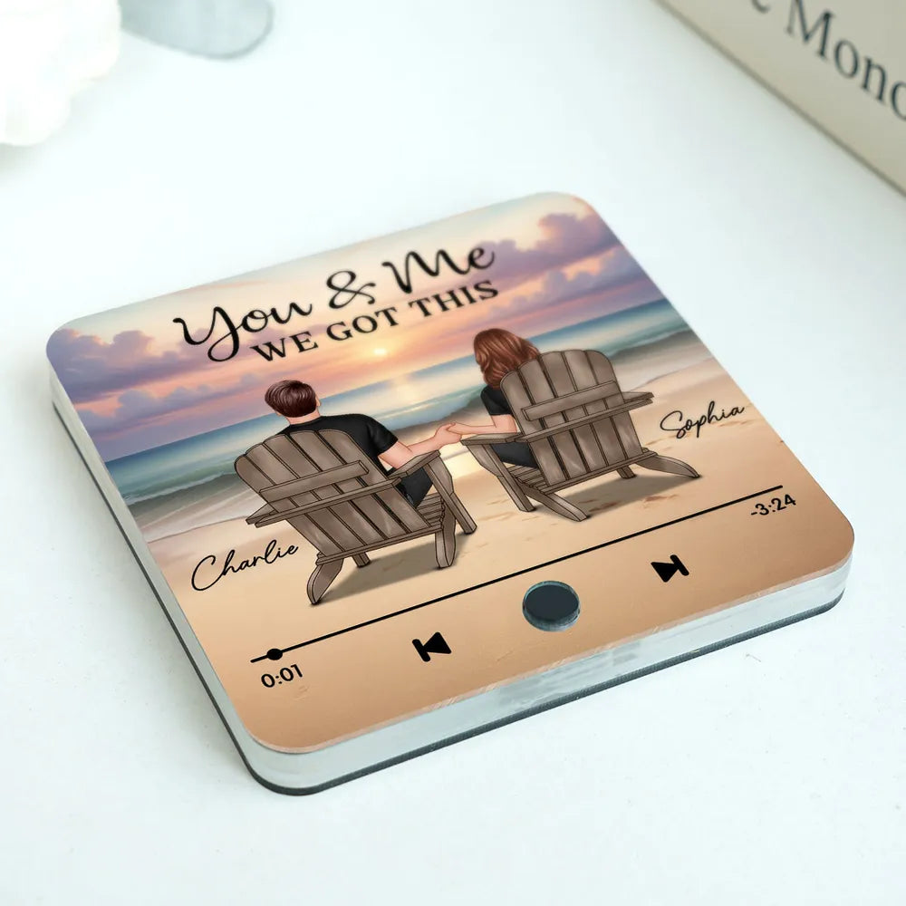 Couple Back View At Beach Favorite Song Personalized Bluetooth Music Fridge Magnet, Valentine's Day Gift For Couple