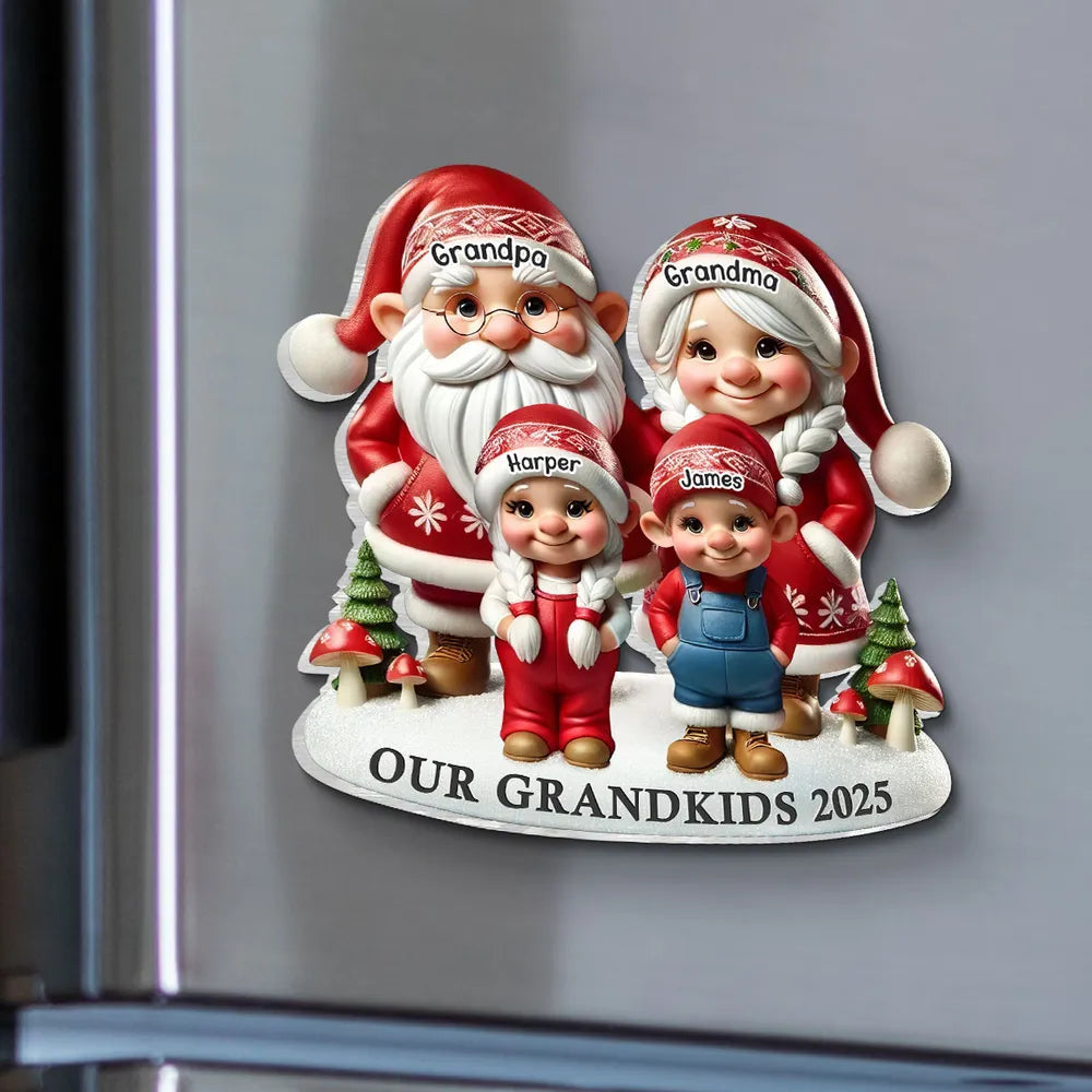 3D Effect Gnome Grandma Grandpa And Grandkids Personalized Acrylic Fridge Magnet, Gift For Grandparents, Grandkids
