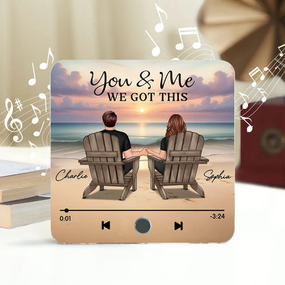 Couple Back View At Beach Favorite Song Personalized Bluetooth Music Fridge Magnet, Valentine's Day Gift For Couple