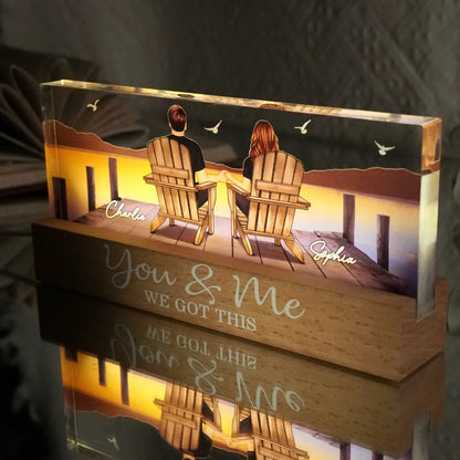 Couple Sitting On The Bridge, Lake Dock Personalized Acrylic Block LED Night Light, Heartfelt 2025 Valentine's Day Gift For Couple, For Him, For Her, Boyfriend, Girlfriend, Husband, Wife