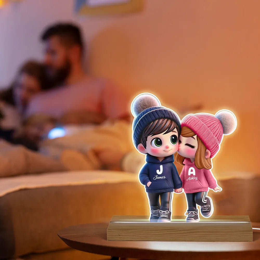 3D Cute Cartoon Couple Walking Personalized Custom Shaped LED Night Light, Valentine's Day Gift for Him, Gift for Her