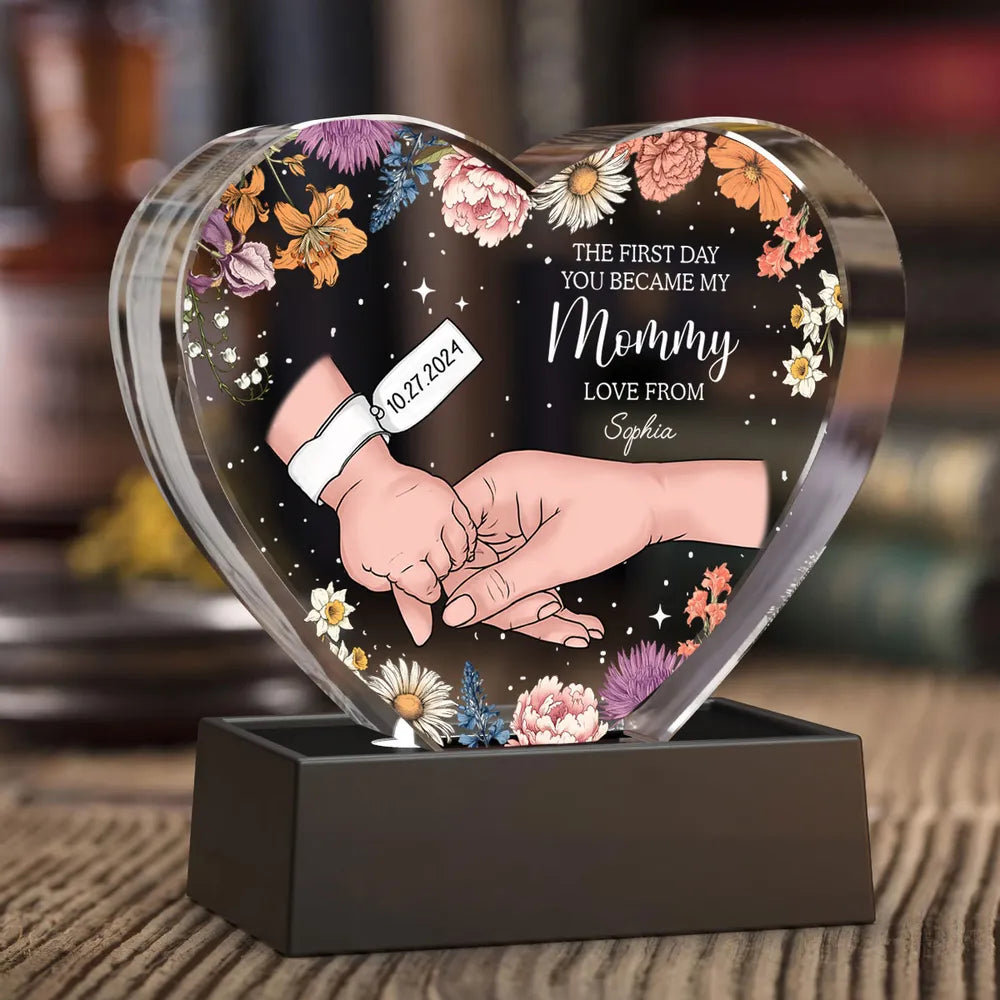 The First Day You Became My Mommy Personalized Premium Heart Crystal LED, Free Shipping Included, Valentine's Day Gift for her, Gift for New Mom