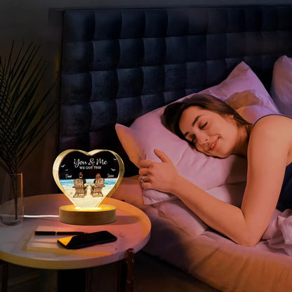 Couple Sitting At Beach Personalized Premium Crystal Heart LED, A Timeless Treasure Full of Emotion, Free Shipping Included