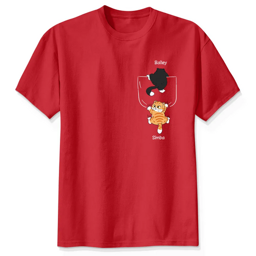 Cute Naughty Cat Climbing Pocket Gift For Pet Lover Personalized Shirt