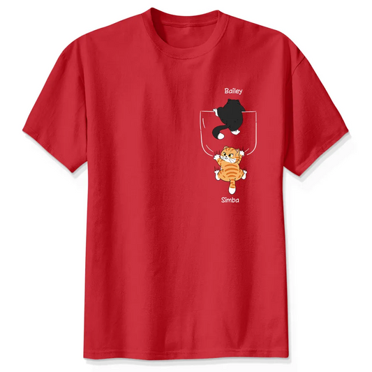 Cute Naughty Cat Climbing Pocket Gift For Pet Lover Personalized Shirt