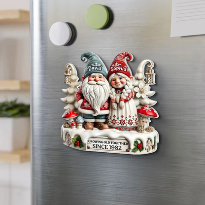 3D Effect Gnome Couple Together Personalized Acrylic Fridge Magnet, 2025 Heartfelt Valentine's Day Gift, Anniversary Gift For Couple, For Him, For Her, Husband, Wife