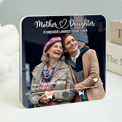 Mother & Daughters Sons Forever Linked Together Upload Photo Personalized Music Fridge Magnet, Heartfelt Gift , Birthday Gift For Mom