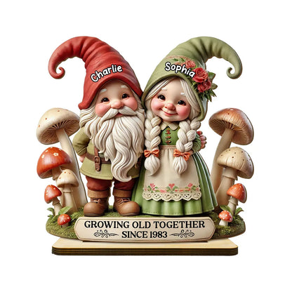 3D Effect Whimsical Gnome Couple Personalized Standing Wooden Plaque, Heartfelt Valentine's Day Gift For Couple, For Him, For Her, Husband, Wife