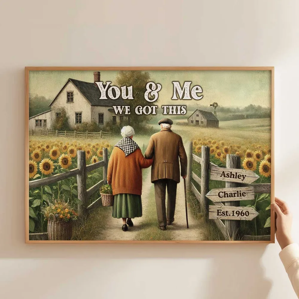 Old Couple Walking Growing Old Together Since Personalized Poster, Heartfelt Gift For Couple, For Him, For Her, Boyfriend, Girlfriend, Husband, Wife