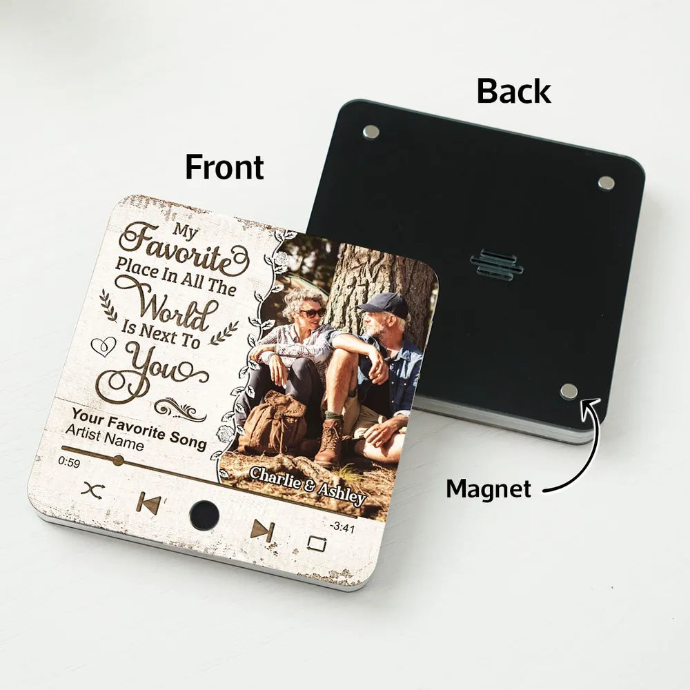 Favorite Place In The World Couple Custom Photo Personalized Music Fridge Magnet, Valentine's Day Gift For Him, For Her