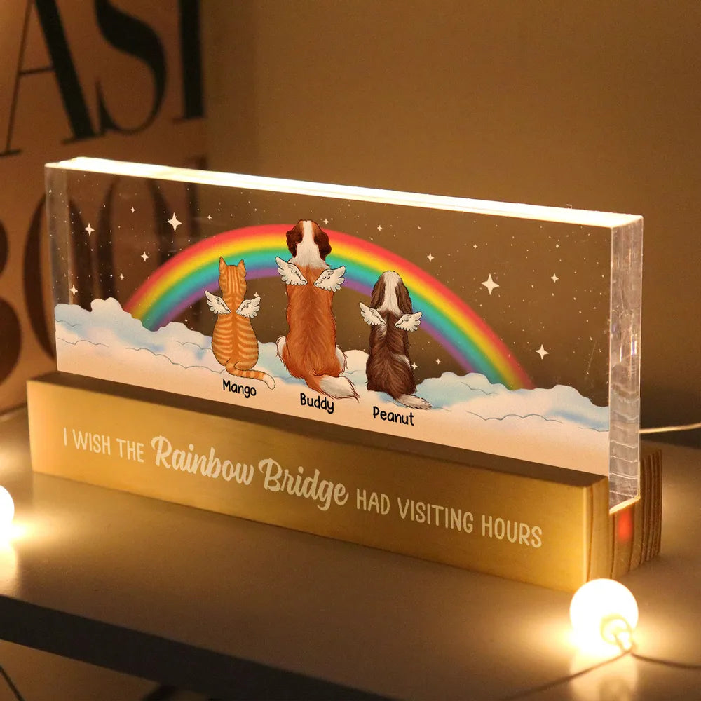 Dog Cat Memorial On Rainbow Bridge Personalized Acrylic Block LED Night Light, Memorial Gifts