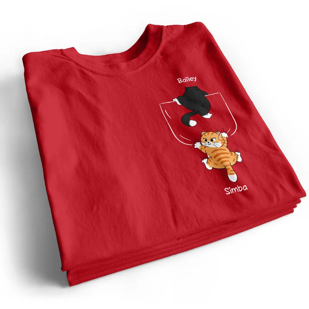 Cute Naughty Cat Climbing Pocket Gift For Pet Lover Personalized Shirt