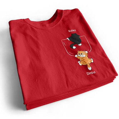 Cute Naughty Cat Climbing Pocket Gift For Pet Lover Personalized Shirt